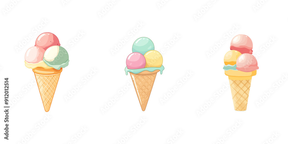 Ice cream with three balls, white background,
Ice cream with three balls, white background,