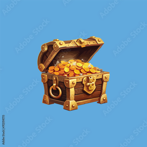 Treasure box filled with gold illustrations and vectors