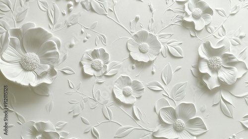Elegant White 3D Floral Embossed Texture - Luxury Wallpaper, Packaging, and Invitation Design