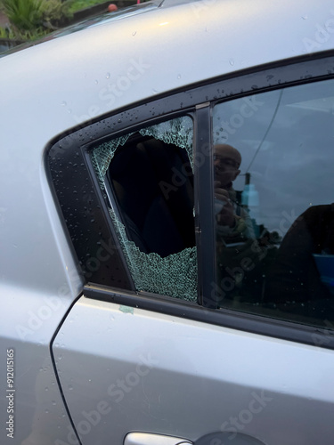 Broken car window quarter-light