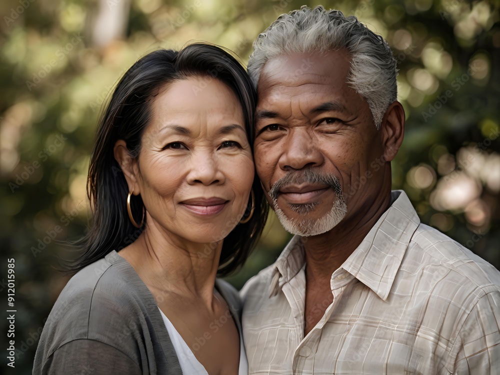 Portrait of a couple of black man from Africa and white woman from Asia, individuals of different races Portrait of a couple of black man from Africa and white woman from Asia, individuals of different races