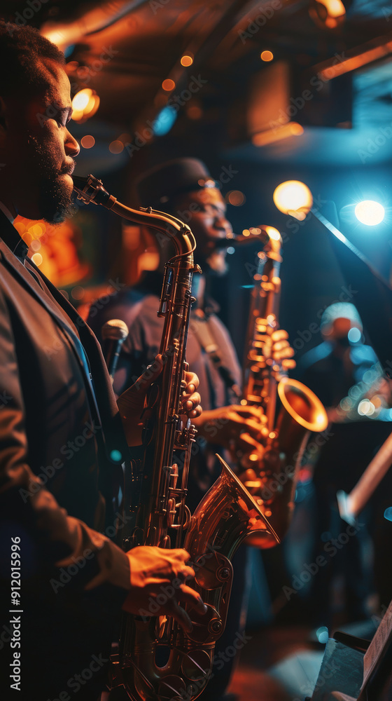 Obraz premium jazz band performing on stage at the club. AI generative.