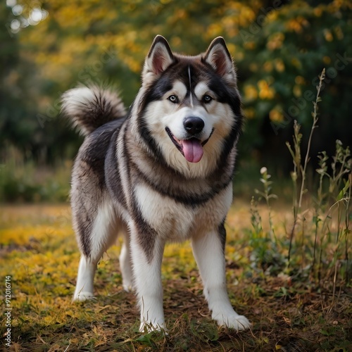 beautiful alaskan malamute dog in garden