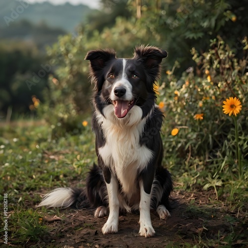 border collie puppy in garden
