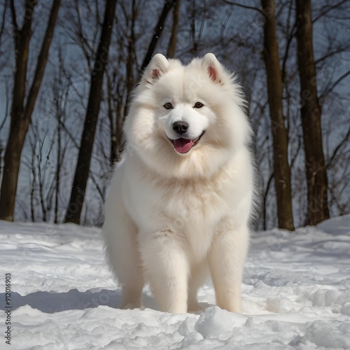 samoyed dog in winter forest