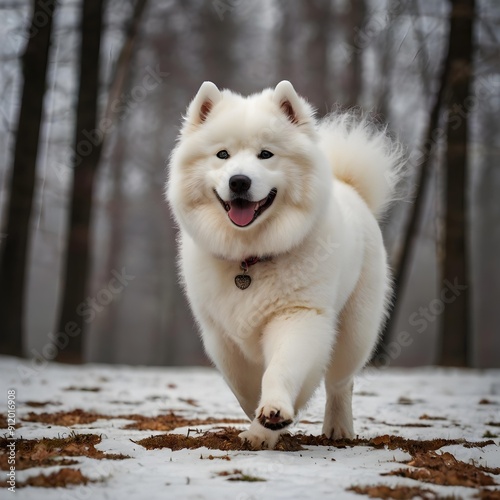 beautiful samoyed dog on snow