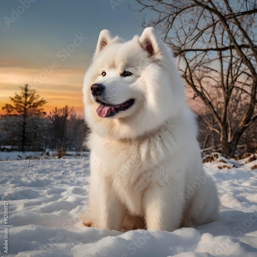 beautiful samoyed dog on ice