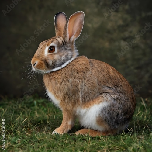 beautiful european rabbit on the grass