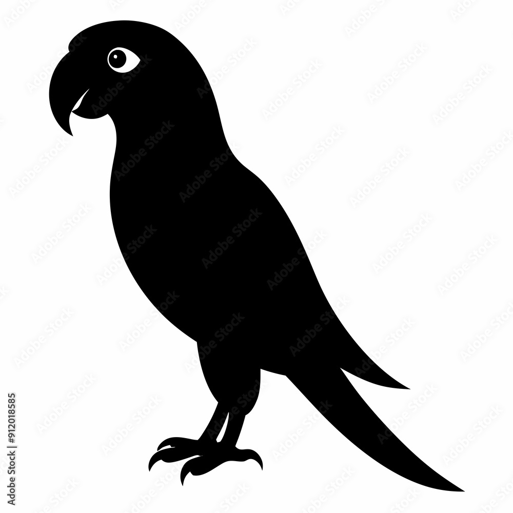 Fototapeta premium green parrot on a branch isolated on white, green parrot vector illustration, bird vector art, green parrot silhouette, cartoon parrot vector icon, eps