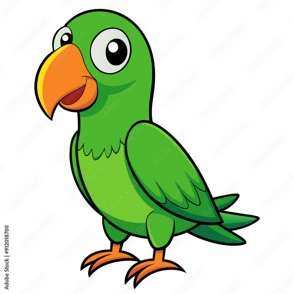 Fototapeta premium green parrot on a branch isolated on white, green parrot vector illustration, bird vector art, green parrot silhouette, cartoon parrot vector icon, eps