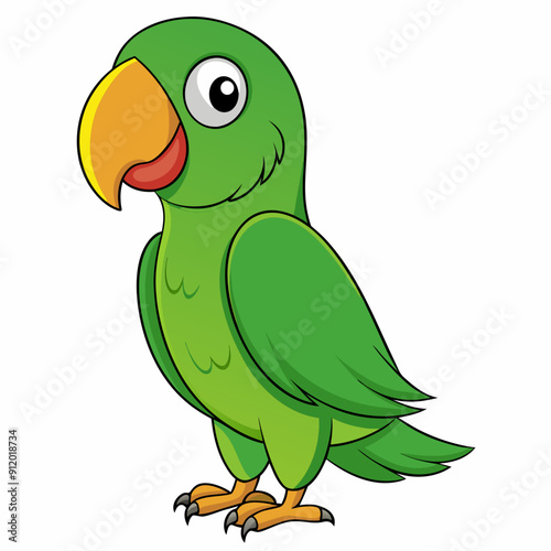 green parrot on a branch isolated on white, green parrot vector illustration, bird vector art, green parrot silhouette, cartoon parrot vector icon, eps