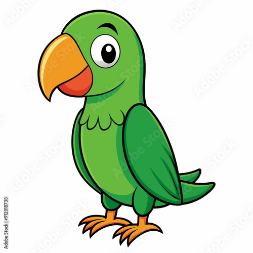 green parrot on a branch isolated on white, green parrot vector illustration, bird vector art, green parrot silhouette, cartoon parrot vector icon, eps photo