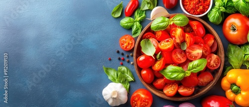 Fresh Tomatoes Basil and Garlic photo