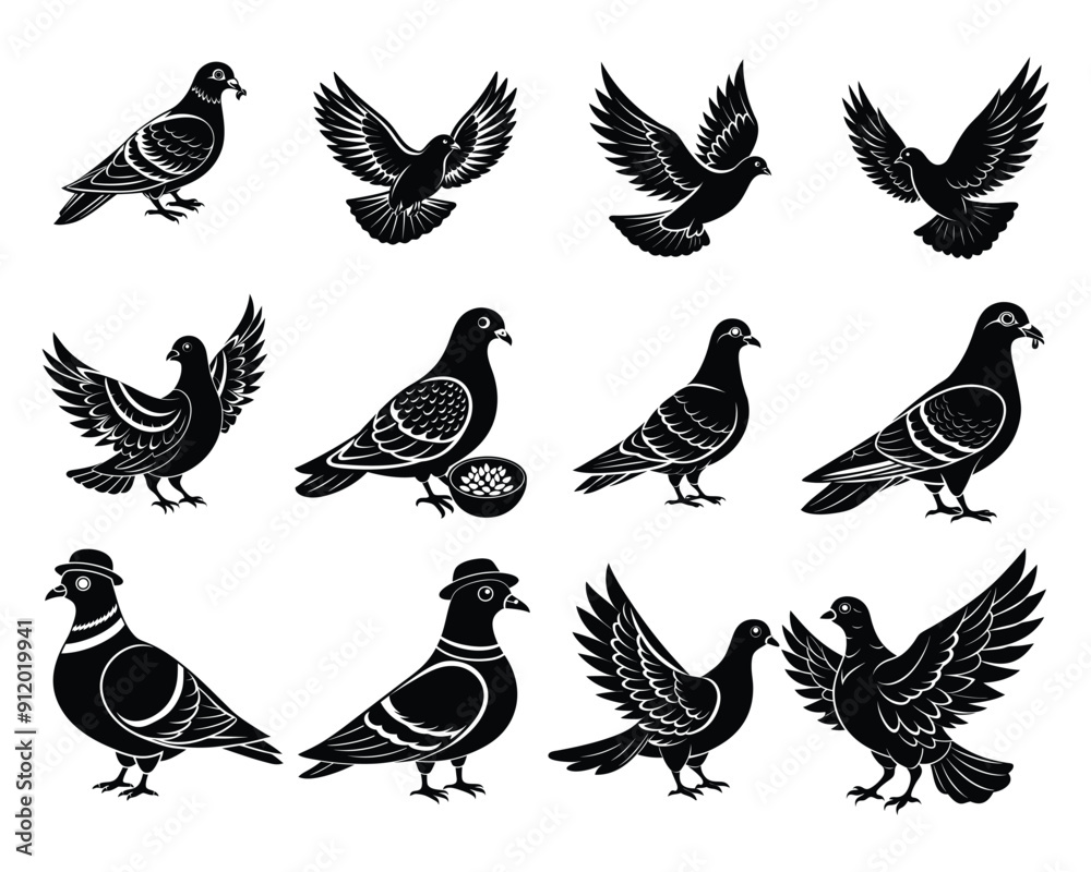 pigeon or dove silhouette set
pigeon or dove silhouette set