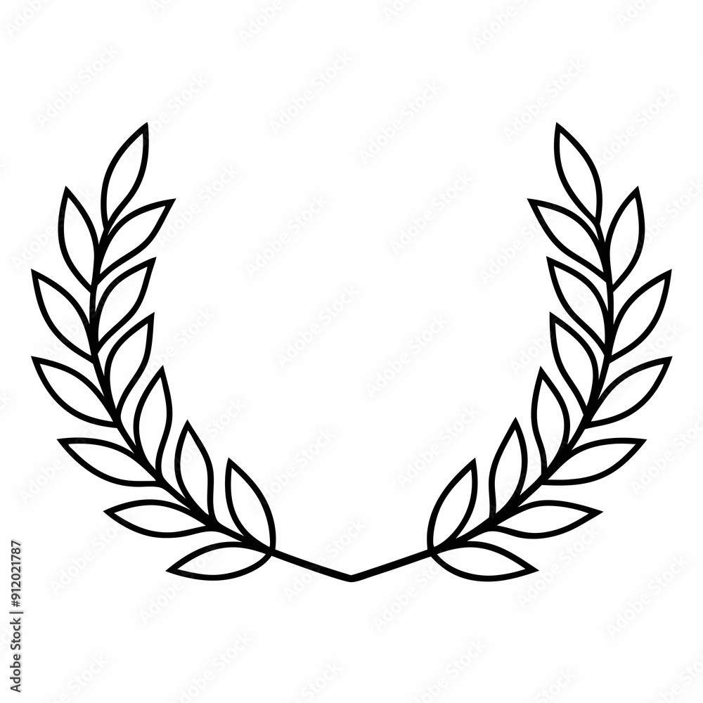 laurel wreath isolated on white, laurel wreath vector illustration, Christmas wreath vector art, laurel wreath silhouette, Line art laurel wreath vector icon, eps