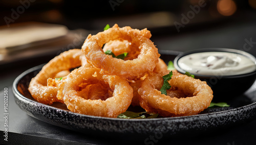 Crispy Air-fried onion rings with dipping sauce