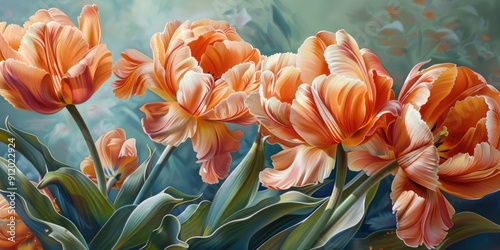 Apricot Parrot Tulips in Bloom photo