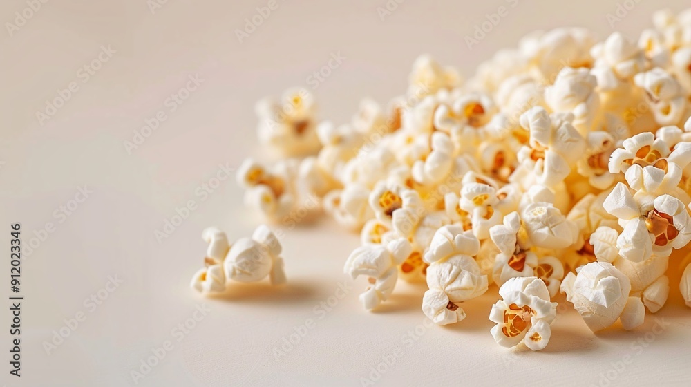 Popcorn on a white beige background. Close-up. Copy space. Popcorn on a white beige background. Close-up. Copy space.
