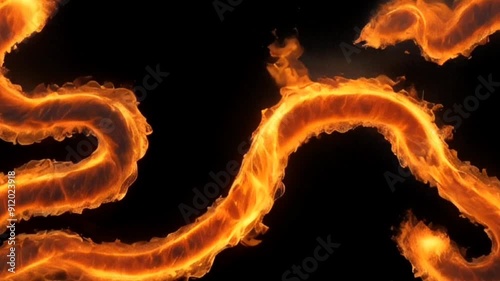 Super slow motion of fire line isolated on black background. Filmed on high speed cinema camera