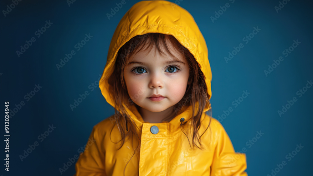 Little girl in a yellow raincoat.