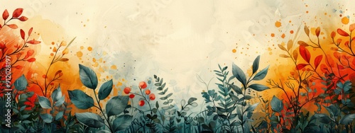 watercolor templete, hand-drawn elements, flat color blocks, sunprint, rough texture, playful motifs with more copy space.