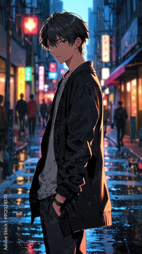 anime boy in black cardigan cartoon manga art illustration design background anime boy in black cardigan cartoon manga art illustration design background
