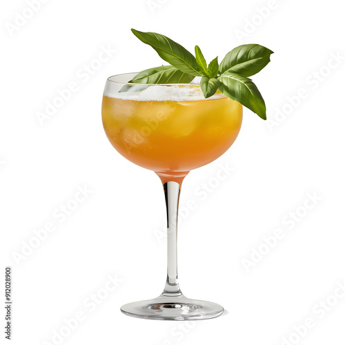 Isolated Basil Lemon Smash Cocktail Drink Glass on a Transparent Background, Png Format, 3d Cocktail Drink Glass Image