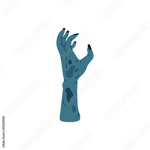 Vector illustration of blue zombie hands with long nails and corpse spots,