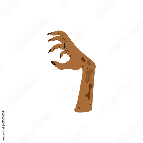 Creepy Zombie hand reaching up vector icon, dead human body limbs with rotting flesh, Halloween monster corpse arm