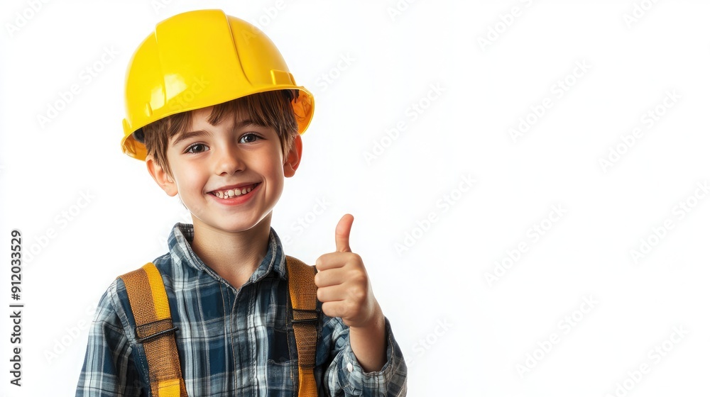 Happy little boys in elementary, middle and high school, students, teenagers and future construction workers are in the background.