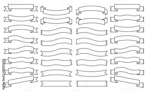 Set of Ribbons. Retro line Ribbon elements. Modern simple ribbons collection. Vector illustration.