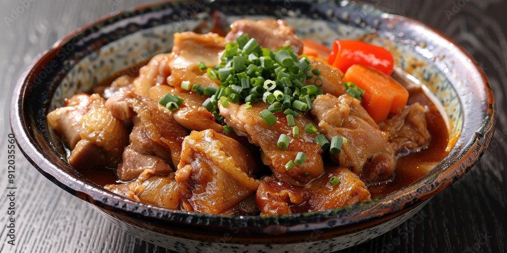 Local specialty cuisine from Marugame City Kagawa Prefecture Japan Traditional bone in chicken dish featuring meat from mature poultry Local specialty cuisine from Marugame City Kagawa Prefecture Japan Traditional bone in chicken dish featuring meat from mature poultry