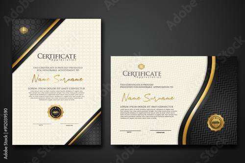 Luxury certificate template with textured effect dan line gold shine on frame background. new Collections