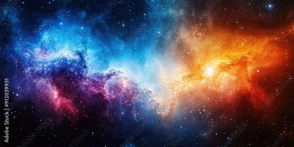 Naklejka premium Cosmic Nebula: A Celestial Tapestry of Colors