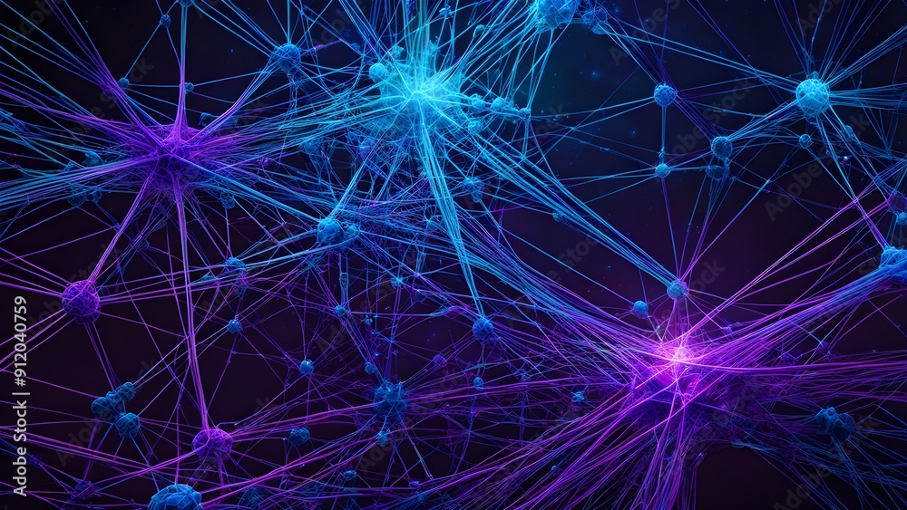Fototapeta premium A colorful image of many purple and blue dots that are connected to each other