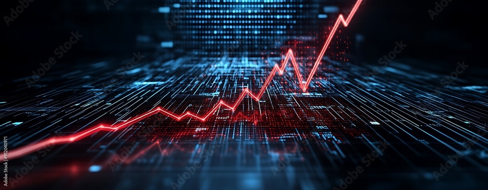 Semi close-up of futuristic business analytics showing downward trend, holographic red lines, dark digital background, more clarity with clear light and sharp focus, high detailed Semi close-up of futuristic business analytics showing downward trend, holographic red lines, dark digital background, more clarity with clear light and sharp focus, high detailed