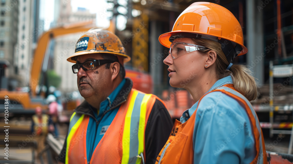 Stressed veteran construction supervisors in deep conversation on-site.generative ai Stressed veteran construction supervisors in deep conversation on-site.generative ai