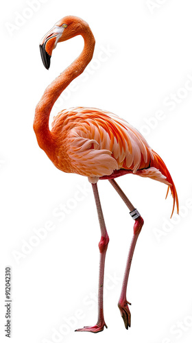 An adorable flamingo in orange and white shades. A pink flamingo gracefully balances on its hind legs. showcasing its elegant feathers and unique stance.