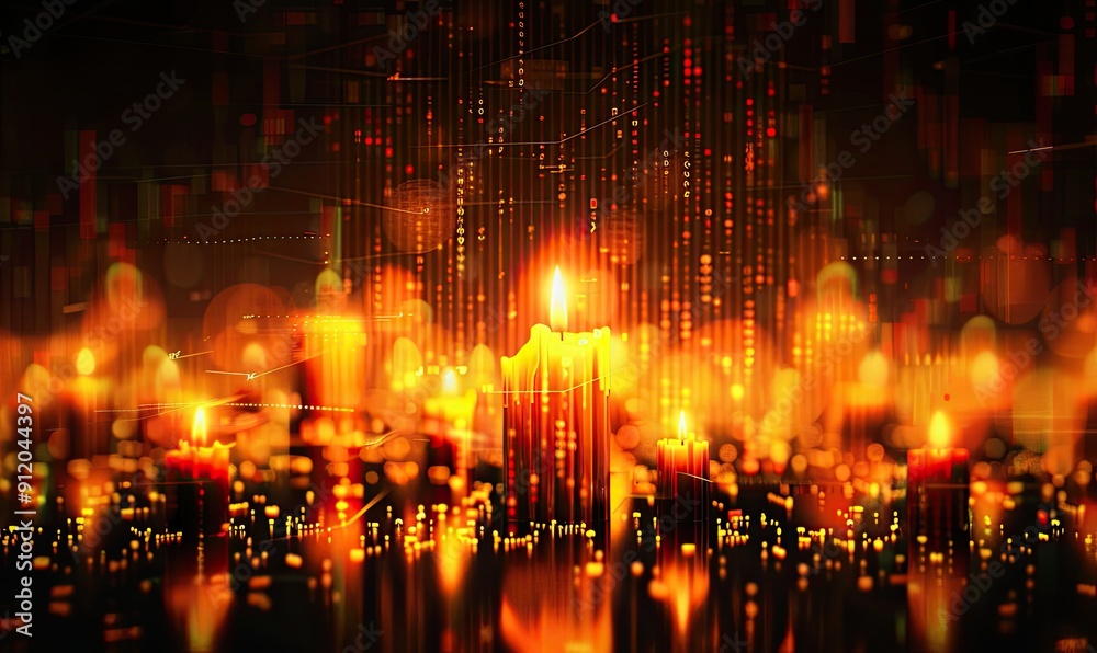 Fototapeta premium Metaphorical candlesticks and the stock market. decline, collapse, burned assets. collapse, fall, collapse. Market Breakdown, Sharp Decline. background. Stock market. .Analytical Concept