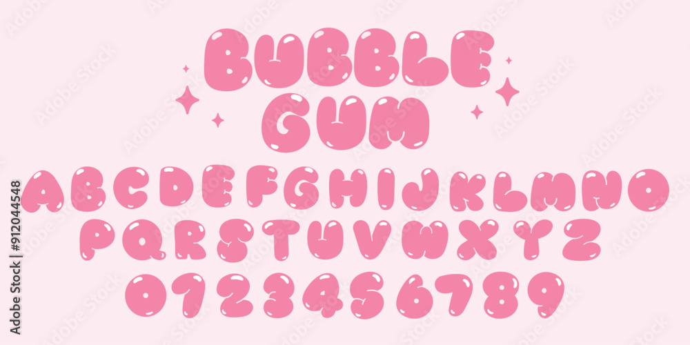 Cute hand drawn letters and numbers vector set. Bubble glossy style alphabet with doodle element. Cartoon font for events, promotion, logo, banner, monogram, poster, sticker, print.