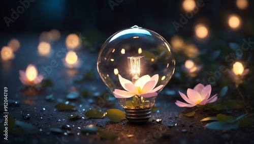 Light Bulb with Flower Inside Illuminates with Ethereal Glow by Renowned Artists