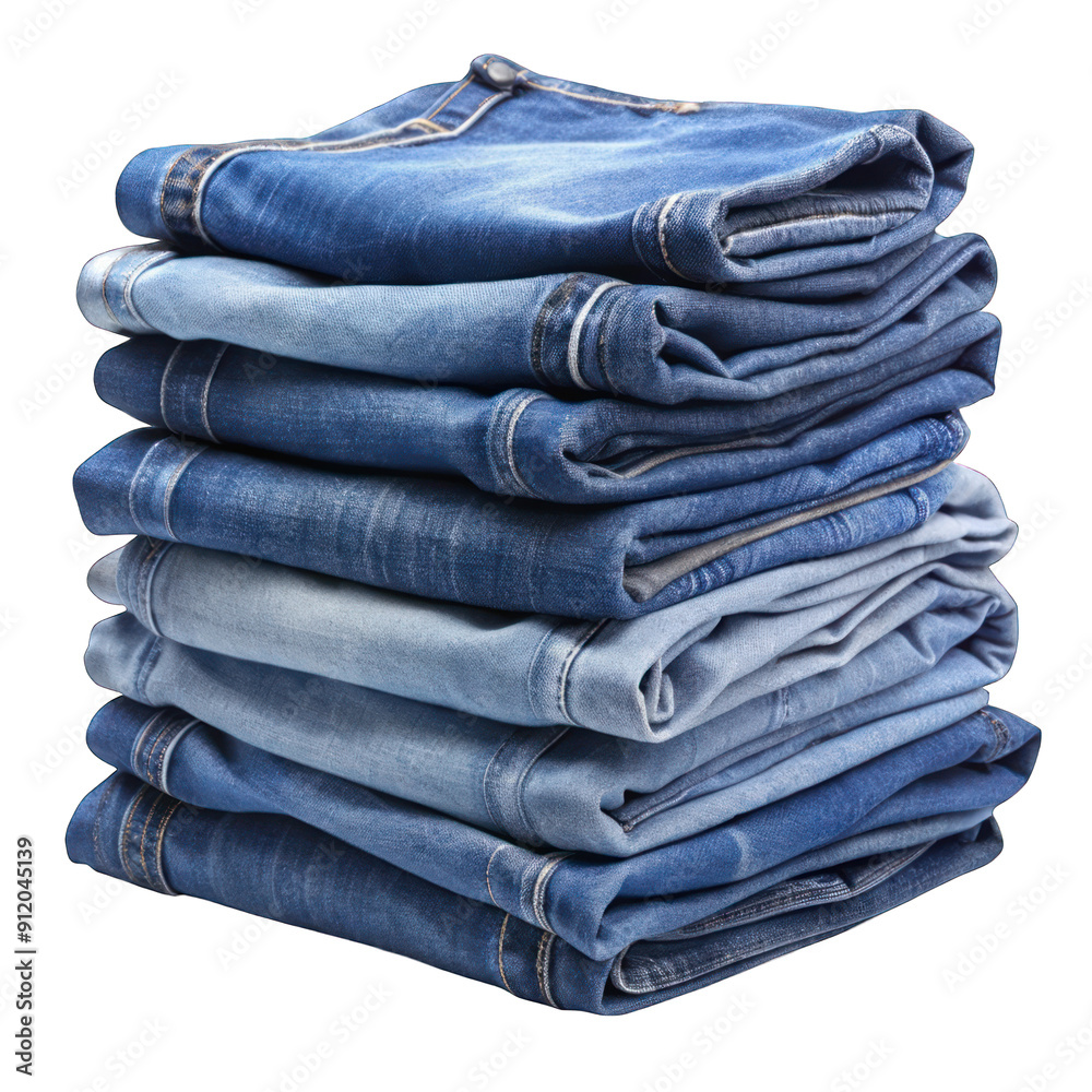 Stack of folded blue jeans isolated on transparent background Stack of folded blue jeans isolated on transparent background
