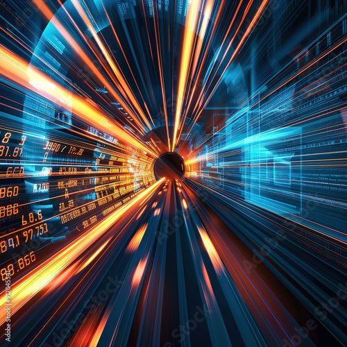 abstract futurictic tunel for train with neon lights.