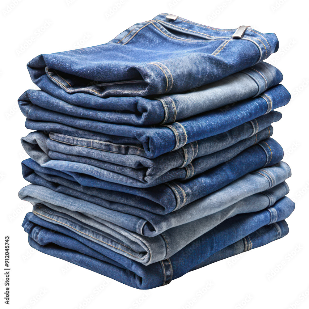 Stack of folded blue jeans isolated on transparent background Stack of folded blue jeans isolated on transparent background