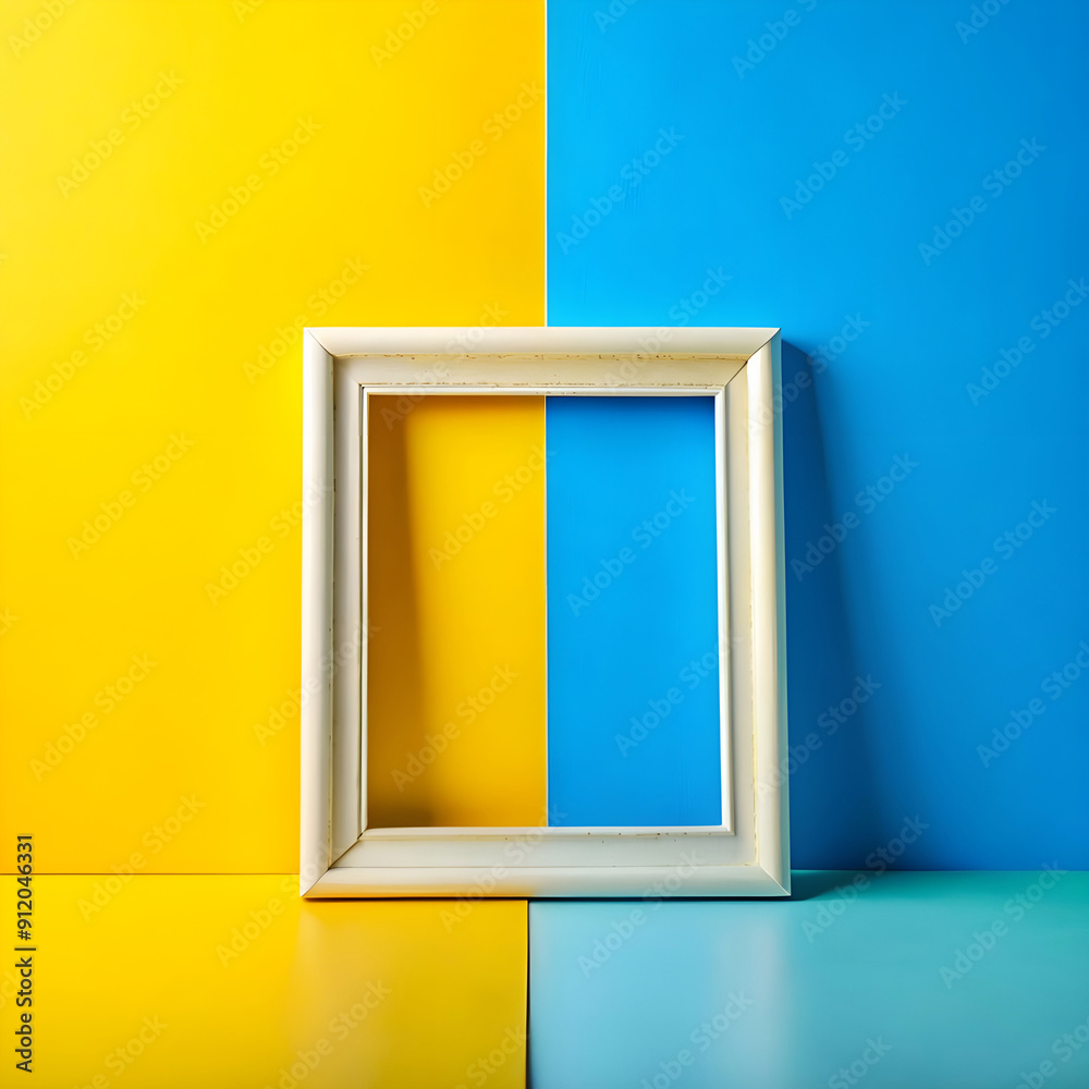 photo frame on blue and yellow bright dry colors photo frame on blue and yellow bright dry colors