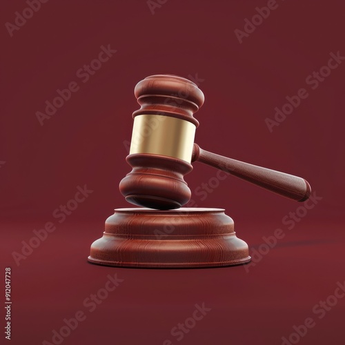 3D judge's hammer on a dark red background