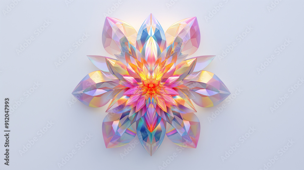 brightly colored paper flower on a white surface with a light brightly colored paper flower on a white surface with a light