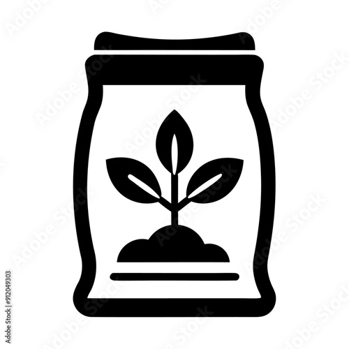 Black silhouette bag of plant fertilizer icon and vector illustration isolated on a white background