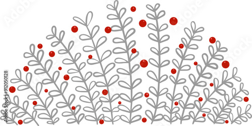 Semi circle bush of tree with wild berries or semi circle wreath for decoration on Christmas Holiday event and nature concept.