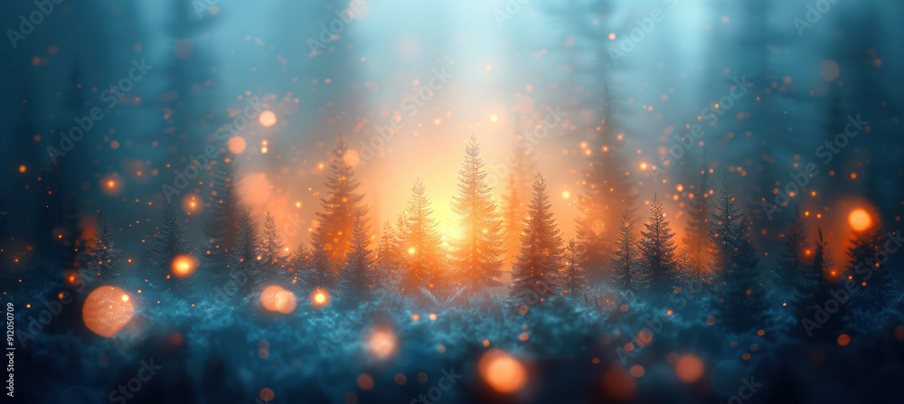 Fototapeta premium Digital forest with glowing Christmas lights